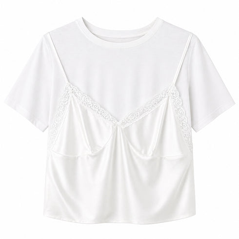 TENSIONE IN-TSHIRT BIANCA CON TOP IN PIZZO SOVRAPPOSTO (64)