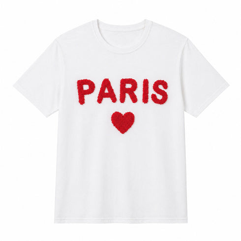 T-SHIRT BIANCA CON SCRITTA PARIS E CUORE ROSSO (82)