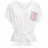 T-SHIRT BIANCA CON TASCHINO ROSA E DETTAGLIO IN PIZZO (67)