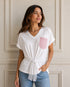 T-SHIRT BIANCA CON TASCHINO ROSA E DETTAGLIO IN PIZZO (67)