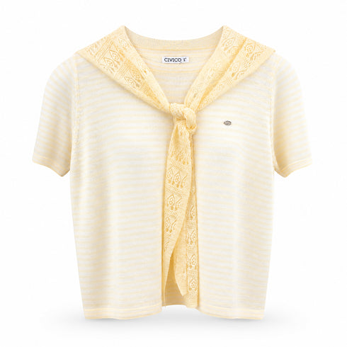 T-SHIRT RIGATA CON FIOCCO IN PIZZO (69)