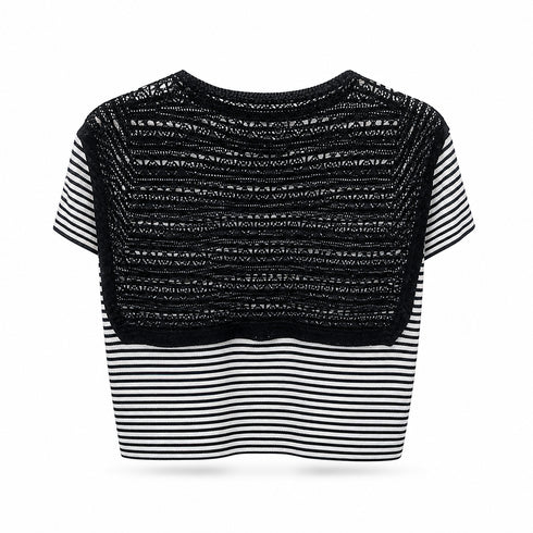 T-SHIRT RIGATA CON FIOCCO IN PIZZO (69)