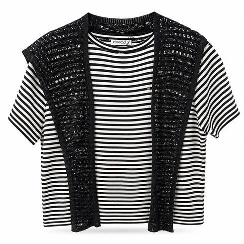 T-SHIRT RIGATA CON FIOCCO IN PIZZO (69)