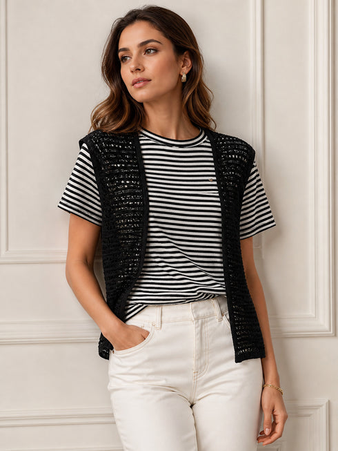 T-SHIRT RIGATA CON FIOCCO IN PIZZO (69)