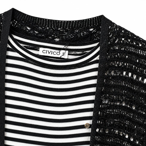 T-SHIRT RIGATA CON FIOCCO IN PIZZO (69)