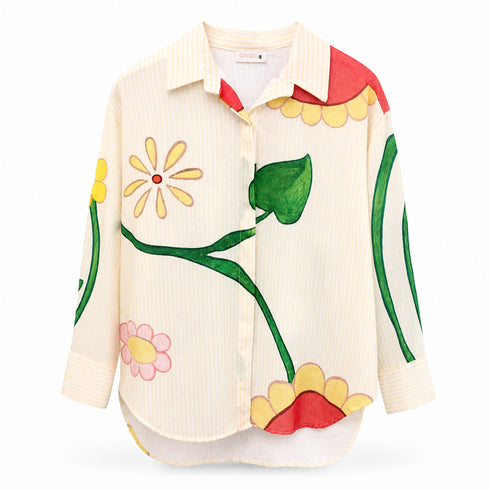 CAMICIA A RIGHE CON STAMPA FLOREALE MULTICOLOR (73)