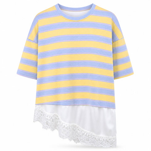 T-SHIRT RIGATA CON INSERTO IN PIZZO (72)