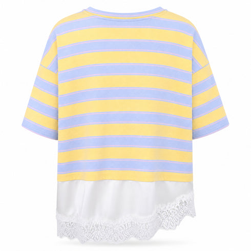 T-SHIRT RIGATA CON INSERTO IN PIZZO (72)