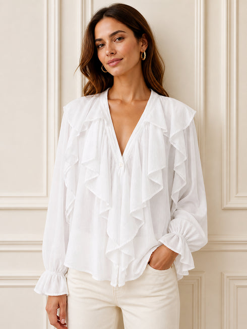 CAMICIA CON ROUCHES E SCOLLO A V (77)