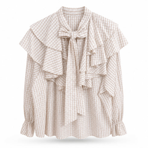 CAMICIA A QUADRETTI CON RUCHES E FIOCCO (74)