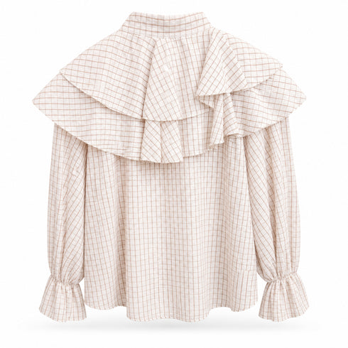 CAMICIA A QUADRETTI CON RUCHES E FIOCCO (74)