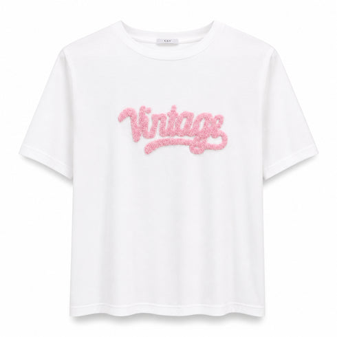 T-SHIRT BIANCA CON SCRITTA VINTAGE IN RILIEVO (84)