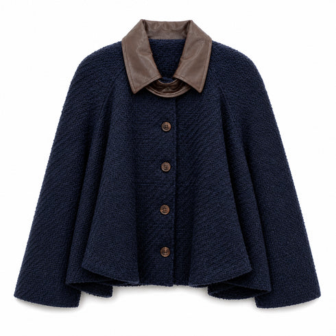 TENSIONE IN GIACCA BLU CON COLLO IN ECOPELLE MARRONE (94)