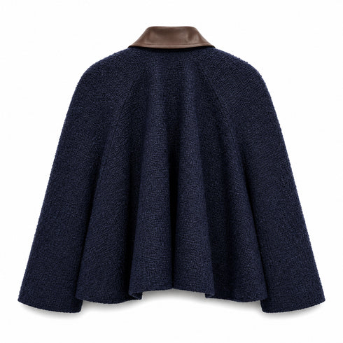 TENSIONE IN GIACCA BLU CON COLLO IN ECOPELLE MARRONE (94)