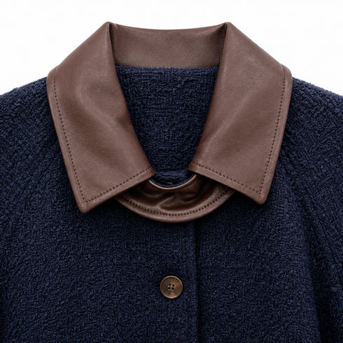 TENSIONE IN GIACCA BLU CON COLLO IN ECOPELLE MARRONE (94)