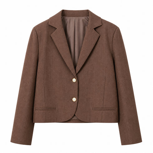 HAVEONE COORDINATO ELEGANTE MARRONE CON BLAZER CORTO E PANTALONE AMPIO (92)
