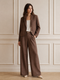 HAVEONE COORDINATO ELEGANTE MARRONE CON BLAZER CORTO E PANTALONE AMPIO (92)