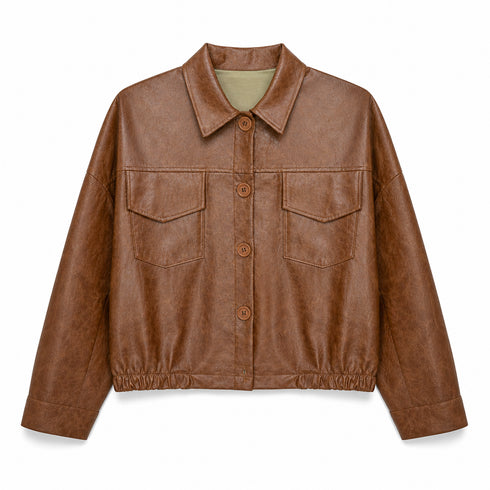 GIACCA CORTA IN ECOPELLE MARRONE (100)