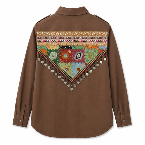 CAMICIA MARRONE CON BOTTONI E DETTAGLIO STRASS SUL RETRO (102)