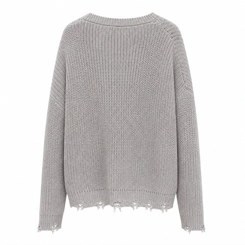MAGLIONE IN MAGLIA GRIGIO CON APPLICAZIONE FLOREALE (106)