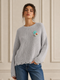 MAGLIONE IN MAGLIA GRIGIO CON APPLICAZIONE FLOREALE (106)