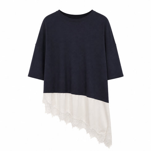 T-SHIRT CORTA CON INSERTO IN PIZZO (79)