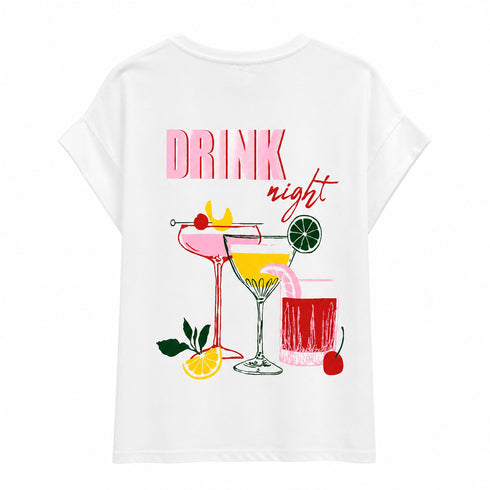 T-SHIRT BIANCA CON STAMPA “DRINK NIGHT” (111)