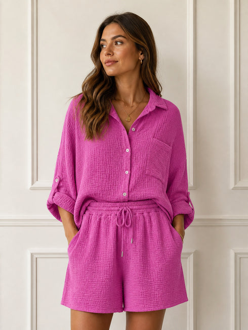 COMPLETO ESTIVO IN COTONE CON CAMICIA E SHORTS (113)