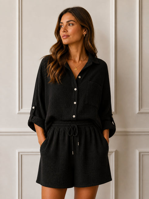 COMPLETO ESTIVO IN COTONE CON CAMICIA E SHORTS (113)
