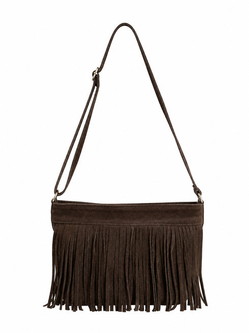 BORSA A SPALLA IN PELLE CON FRANGE MARRONE (122)