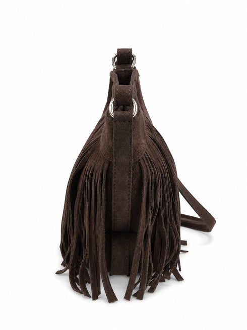 BORSA A SPALLA IN PELLE CON FRANGE MARRONE (122)