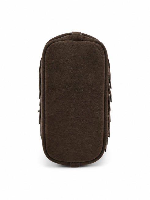 BORSA A SPALLA IN PELLE CON FRANGE MARRONE (122)