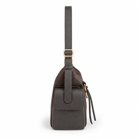 BORSA A SPALLA IN PELLE MARRONE CON DETTAGLIO ORO (123)