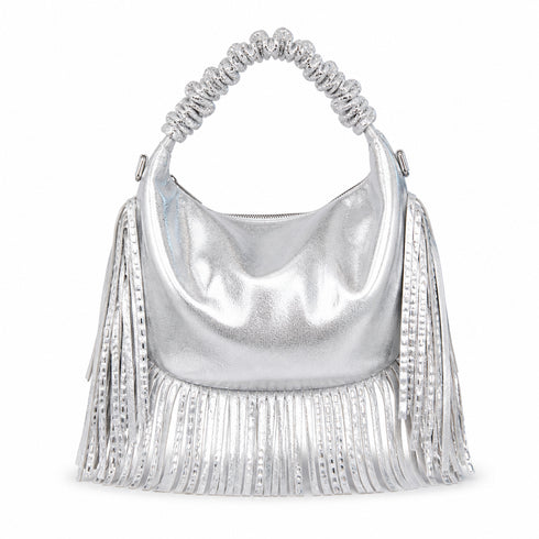 BORSA A SPALLA METALLIZZATA CON FRANGE (125)