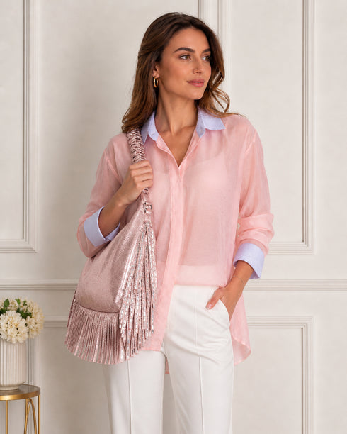 BORSA A SPALLA METALLIZZATA CON FRANGE (125)