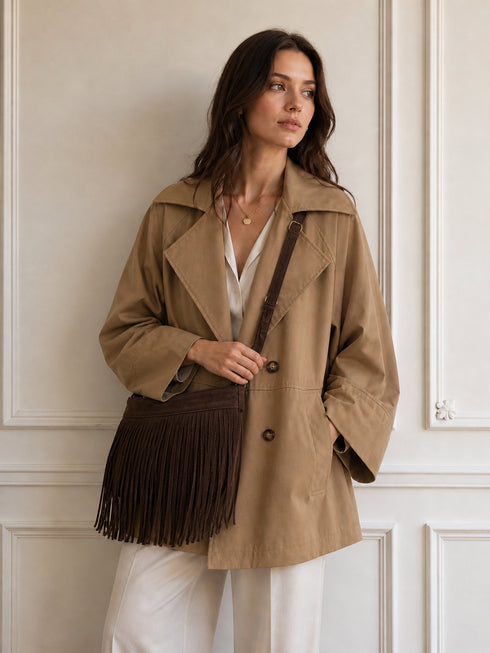 BORSA A SPALLA IN PELLE CON FRANGE MARRONE (122)
