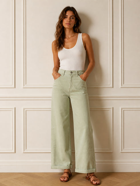 PANTALONE WIDE LEG VERDE SALVIA (140)