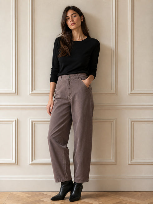 TENSIONE IN-PANTALONE WIDE LEG A VITA ALTA MARRONE (139)
