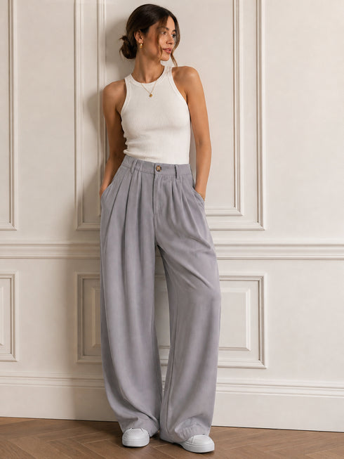 PANTALONI AMPI CON PINCES GRIGI (138)