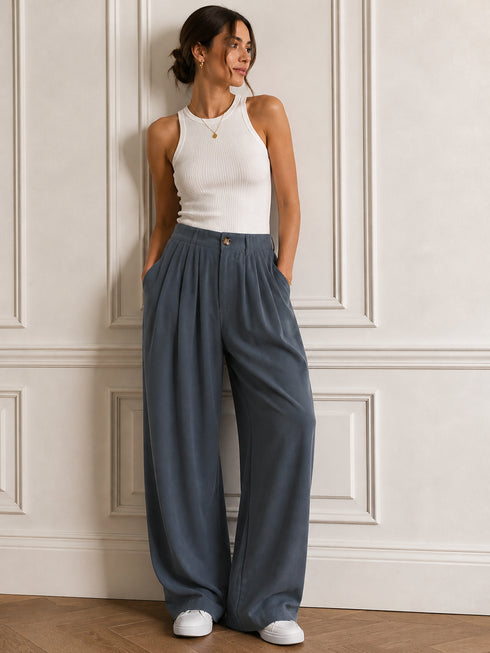 PANTALONI AMPI CON PINCES GRIGI (138)