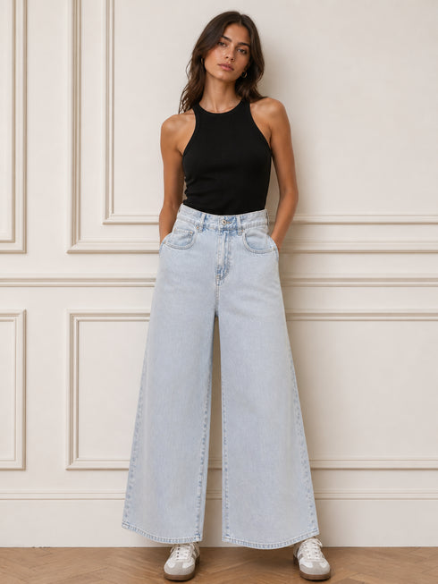 JEANS A GAMBA LARGA IN DENIM CHIARO (131)