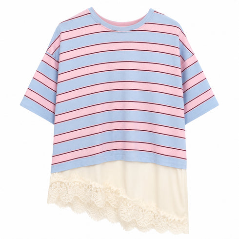 T-SHIRT RIGATA CON INSERTO IN PIZZO (72)