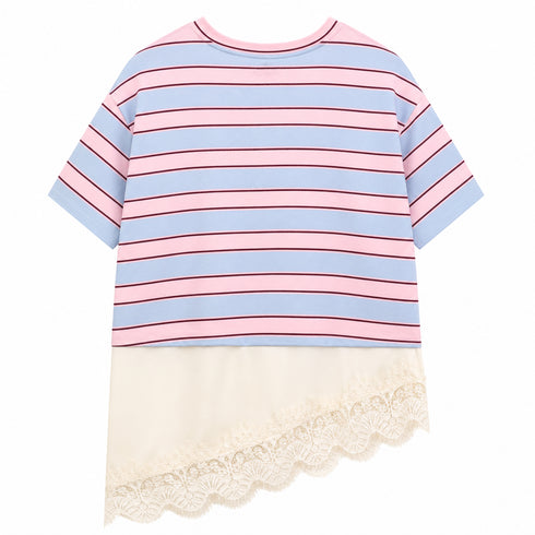 T-SHIRT RIGATA CON INSERTO IN PIZZO (72)
