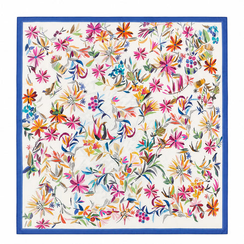 FOULARD FLOREALE ACQUERELLO CON BORDO BLU