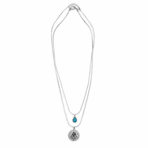 COLLANA DOPPIO FILO CON CIONDOLI ARGENTO E TURCHESE (135)