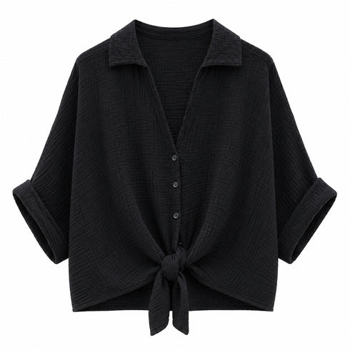 CAMICIA MORBIDA IN GARZA DI COTONE CON NODO FRONTALE (28)