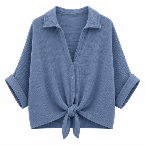 CAMICIA MORBIDA IN GARZA DI COTONE CON NODO FRONTALE (28)