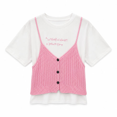 T-SHIRT BIANCA CON TOP EFFETTO MAGLIA (27)