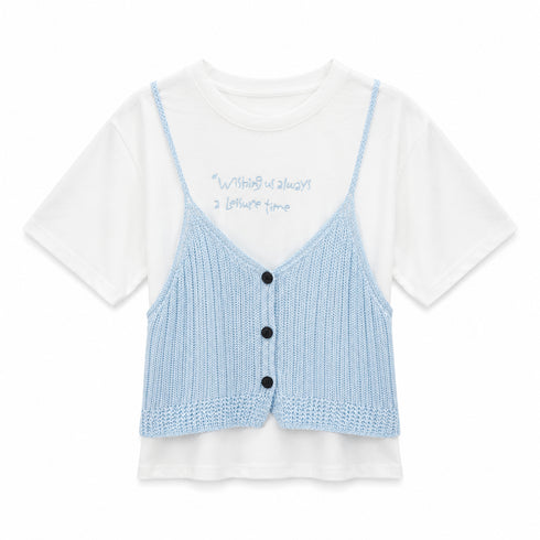 T-SHIRT BIANCA CON TOP EFFETTO MAGLIA (27)