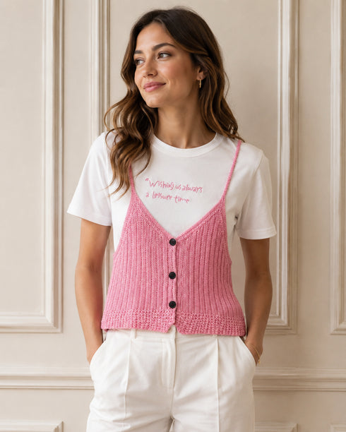 T-SHIRT BIANCA CON TOP EFFETTO MAGLIA (27)
